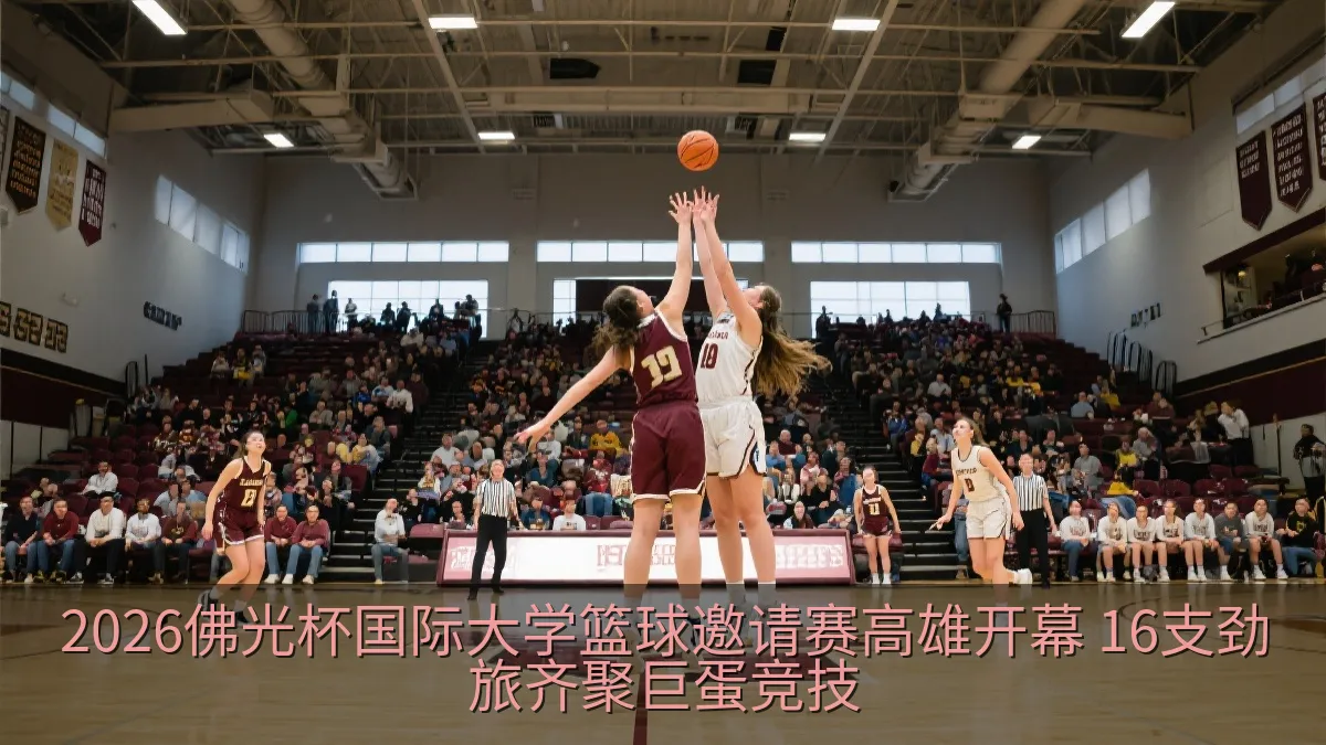 大学女子篮球比赛开球瞬间,球员在室内球场争抢篮球
